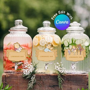 Étiquettes modifiables de boissons de fête de Winnie l'ourson pour des décorations de baby shower ou d'anniversaire, punch de l'ourson, ourson classique, téléchargement numérique #0013