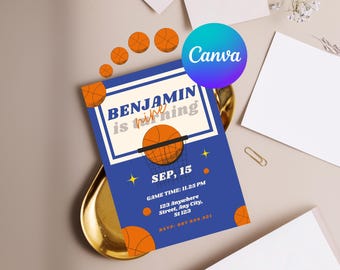 Basketball Birthday Invitation, Editable Sports Party Template (Digital Download)