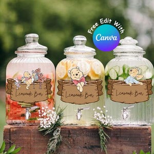 Afdrukbaar Winnie de Poeh-feestdranketiket, honderd hectare houten feestdranketiket, perfect voor elk verjaardagsfeestje of evenement, digitaal #0004