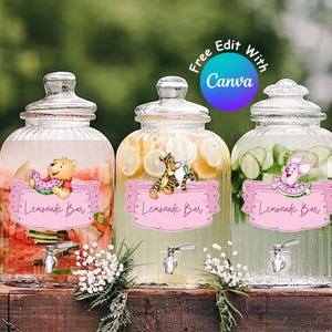 Edytowalne etykiety na napoje z Kubusiem Puchatkiem na baby shower lub dekoracje urodzinowe, Pooh’s Punch, Klasyczny Kubuś Puchatek, Pobieranie cyfrowe #0007