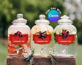 Editable Spiderman Party Drink Labels, Boy Birthday (Digital Download)