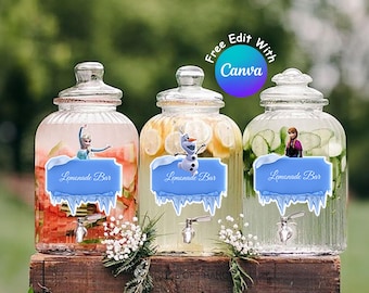 Editable Frozen Elsa Anna Party Drink Labels for Girl Birthday Decorations, Elsa Anna Punch, Frozen Birthday Party, Digital Download #0008