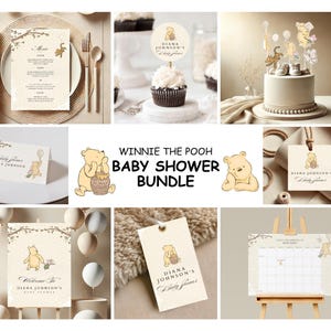 Classic Winnie-the-Pooh Baby Shower Bundle. Editable Vintage Party Decorations. Printable Custom Baby Shower Signs, Games, Invites B1 #0052