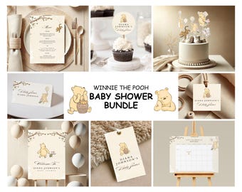 Winnie the Pooh Baby Shower Bundle. Edit Vintage Pooh Bear Party Decorations. Printable Custom Baby Shower Signs, Games, Invites, Decor 052
