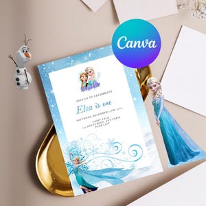 Convite de aniversário Frozen, convite de festa editável, princesa Disney, download digital para impressão, cartão de aniversário personalizado para meninas #0002