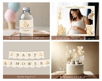 Winnie the Pooh Baby Shower Bundle,Editable Vintage Pooh Bear Party Invitation,Baby Shower Games,Welcome,Signs,Invites,Decor Printable - 102