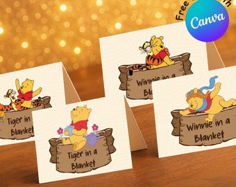 Winnie the Pooh Baby Shower Food Labels, Picnic Tent Cards (Digital Download)