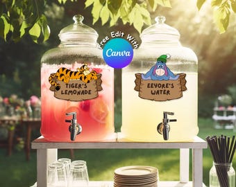Winnie the Pooh Party Drink Label, Hundred Acre Wood Beverage (Digital)