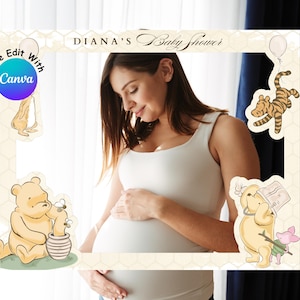 Winnie the Pooh Baby Shower Photo Booth Frame, Gender Neutral (Editable Template, Instant Download)