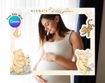 Winnie the Pooh Baby Shower Photo Booth Frame, Gender Neutral (Editable Template, Instant Download)
