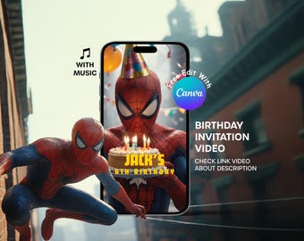 Spiderman Birthday Invitation Video | Editable Canva Template (Digital)
