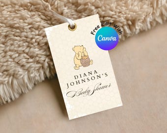 Winnie the Pooh Baby Shower Favor Tags, Classic Bear Printable Gift Tags