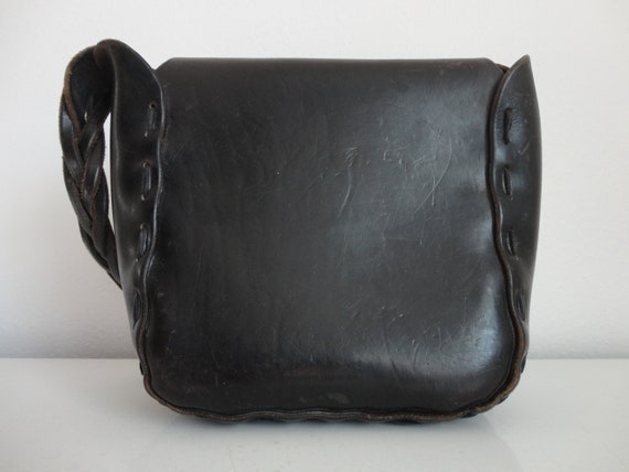 VINTAGE black leather MOTORCYCLE BAG - messenger … - image 6