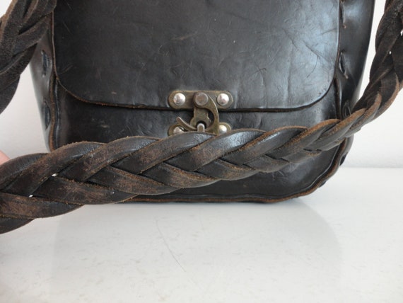 VINTAGE black leather MOTORCYCLE BAG - messenger … - image 3