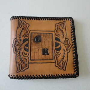 VINTAGE tooled leather single fold WALLET - cash card wallet - monogrammed GK - initials gk - name gk - oversized single fold wallet