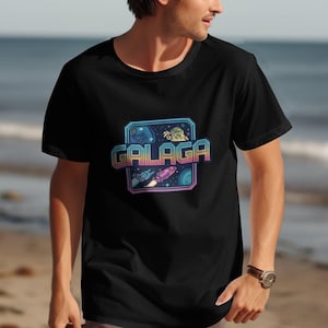 Retro Galaga Arcade Game Graphic Tee, Gaming T-Shirt for Gamers, Vintage Video Game Apparel, Classic Arcade Game Shirt
