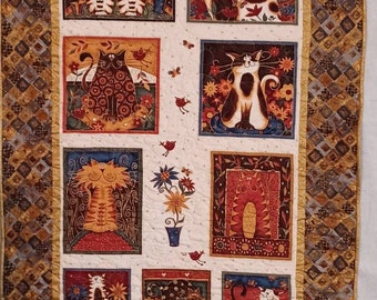 Cats in Gold Quilt / wall hanging