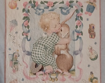 Baby Quilt - child with bunny and toys