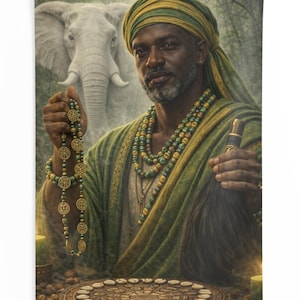 Orunmila Ifa Tapestry Yoruba Spiritual Wall Art, Orula Decor, African Religion Home Decor, Cowrie Shell Divination, Santeria Gift