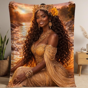 Oshun Throw Blanket African Goddess Yoruba Orisha Spiritual Gift Cozy Yellow Blanket Oshun Decor Afro Spiritual Home Gift