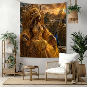 Oshun Luxury Tapestry, Orisha Wall Hanging, Oshun Wall Decor, Yoruba Spiritual Tapestry, Afrocentric Home Decor, River Goddess Tapestry