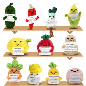 Sassy Fruit & Veggies, Funny, Sarcastic Christmas, Birthday, Gift, Emotional Support, Handcrafted, Crochet, Tiny Cute. Positive, Crochet