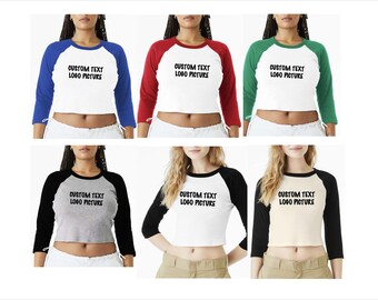 Custom Women's Micro Rib Raglan Baby Tee, Women Y2K Fashion crop baby tee