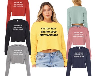 CUSTOM Bella Canvas Damen Crop Fleece Rundhals-Sweatshirt, leichtes Damenmode Crop Sweatshirt