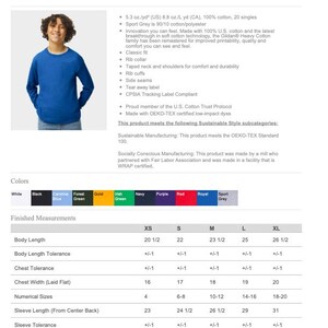 May include: A blue Gildan Youth Heavy Cotton long sleeve t-shirt, 5400B, with a classic fit, rib collar, and taped neck and shoulders. The shirt is made of 100% cotton and is available in sizes XS to XL. Measurements include body length, chest width, and sleeve length.