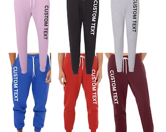 Calça de moletom jogger personalizável em fleece, unissex, mistura de algodão, estilo anos 2000, com bolsos, ideal para casamentos, viagens escolares, faculdades, equipes e danças.