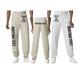 Pantalones deportivos unisex con logo personalizado, diseño de logo con texto personalizado, pantalones deportivos con logo personalizado para bodas, equipos escolares y universitarios