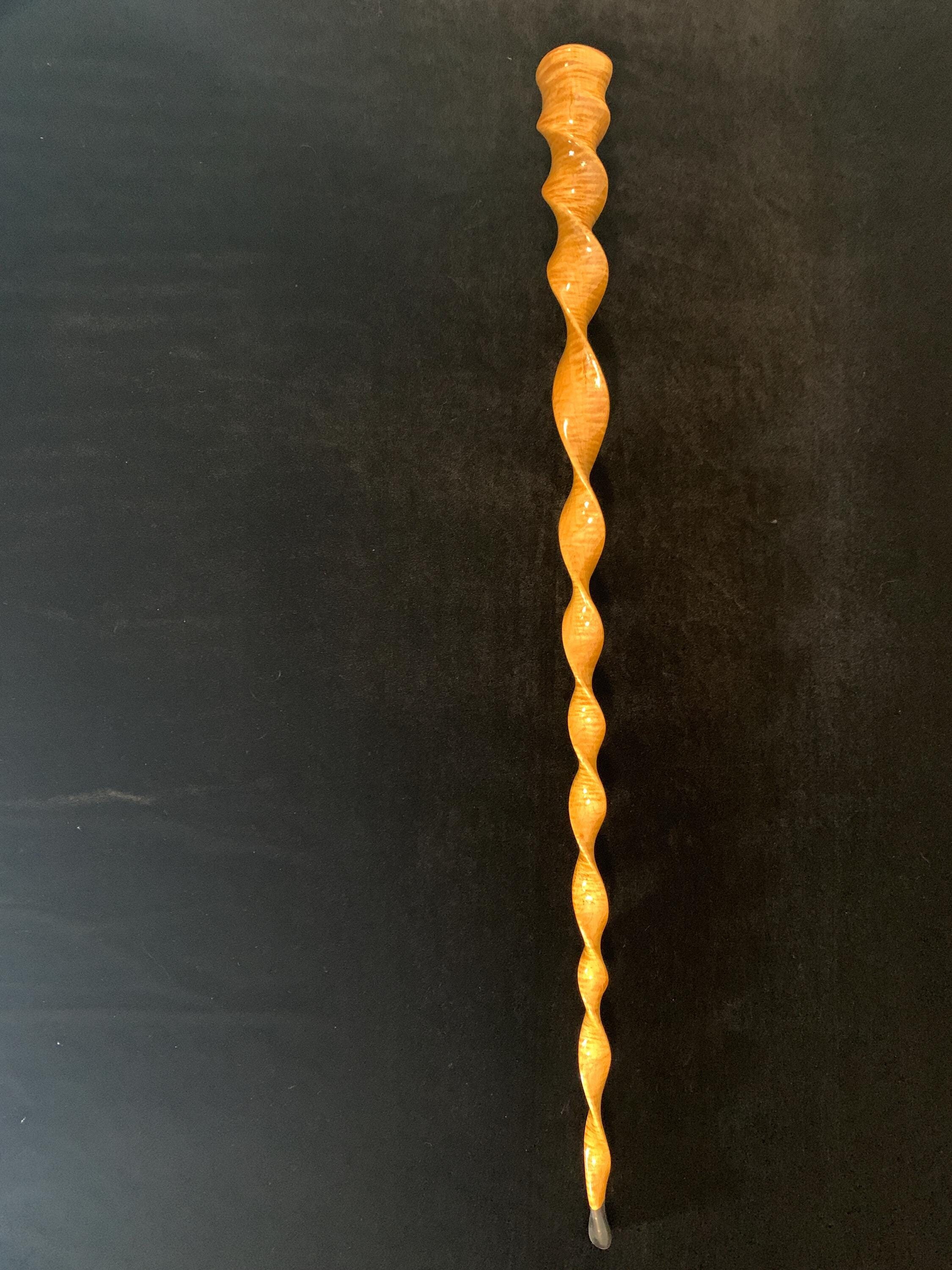 Curly maple unique hand carved one-of-a-kind wood walking stick