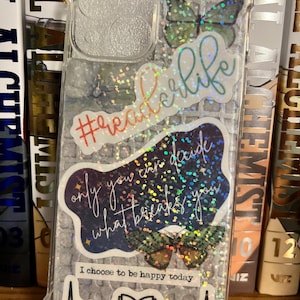 Hand-Decorated iPhone 13 Mini Protective Case | Unique Sticker & Journaling Paper Design