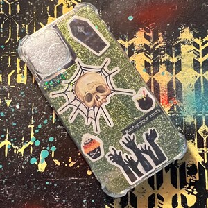 Hand-Decorated iPhone 13 Mini Protective Case | Unique Sticker & Journaling Paper Design