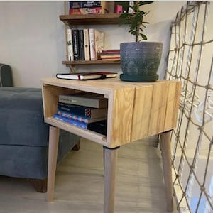 Handmade 16x8 Inch Pine Wood Nightstand – Stylish Design with 18 Inch Legs, Durable & Modern