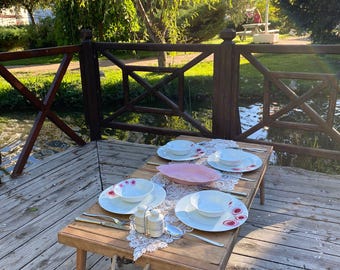 Handmade Rustic Folding Picnic Table, Boho Party Furniture (44x22 inch)