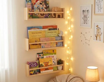 Montessori Kinder Bücherregal 3er Set, Kinderzimmer Display Regal, Handmade Organizer, Kleinkind Zimmer Dekor