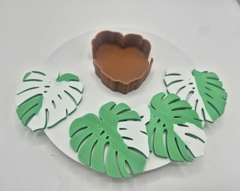 Monstera Mini Untersetzer 4er Set - 3D Gedruckt - 4 Untersetzer mit Verschiedenen Designs