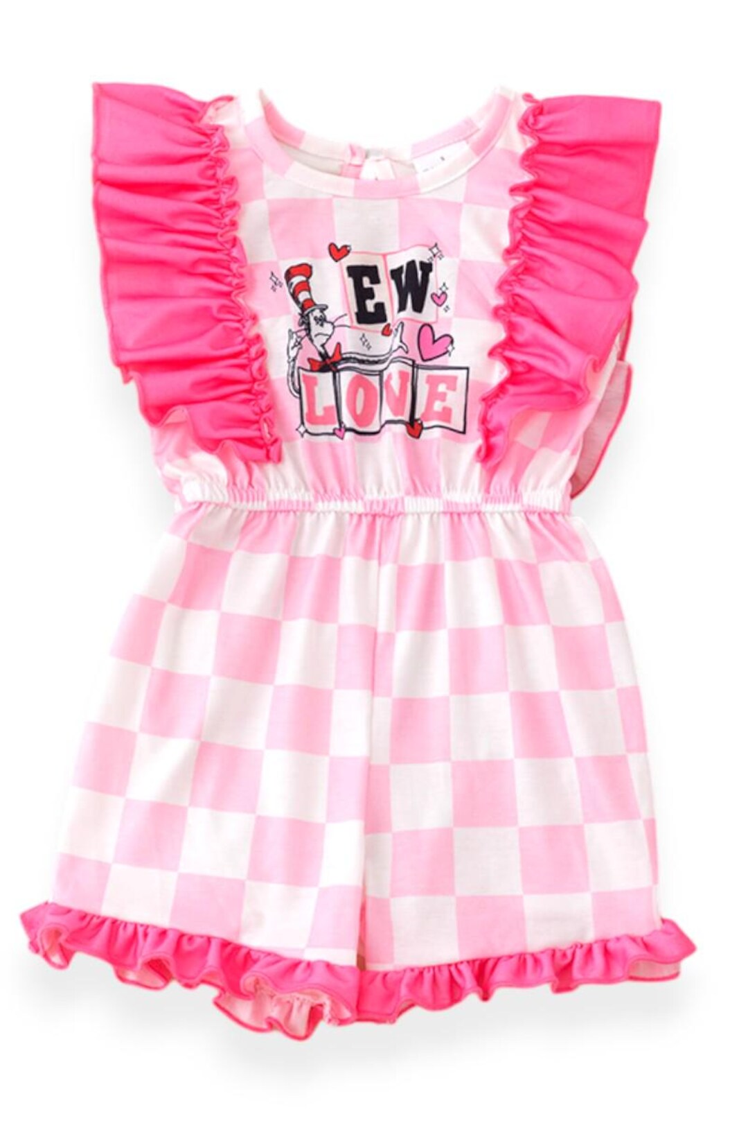 Fem Character Rompers Girls Character Printed & Pink Checkered Romper. - Etsy