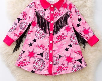 Gold Cowgirl Boho Chic Rodeo Ready One Shoulder Fringe Dress for  Free-spirited Kids - Available in Multiple Colors & Sleeve Styles - Etsy
