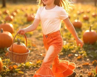 Pantalón acampanado de doble capa de color naranja.