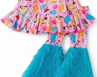 Dr Seuss pink 2 piece set with fur.