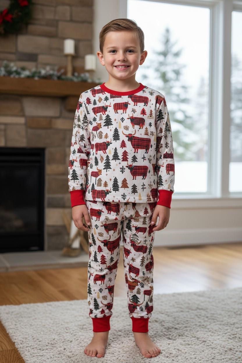 Plaid bull printed pajama set. BLP080711
