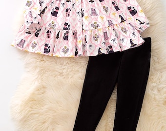 Halloween girls twirl tunic and black leggings.