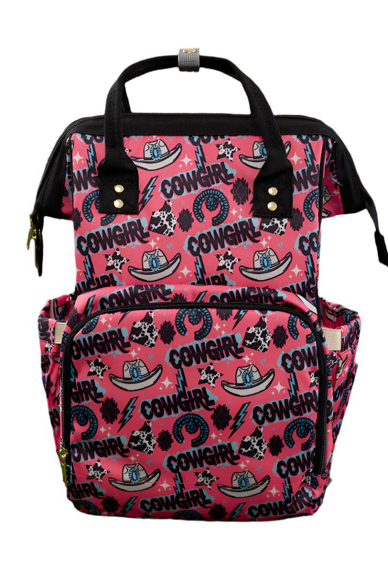 Purple western cowgirl print leather trim diaper bag WG2204-91102 Wrangler Cowboy Printed Callie Backpack/Diaper  main image 3