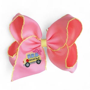 5&quot; X 4&quot; Moon stitch hair bow with embroidered school bus.