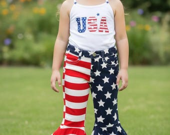 Girls usa flag denim double layer jeans. PNG301322009