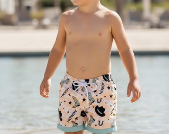 Howdy" Western printed swim shorts. SWB60022