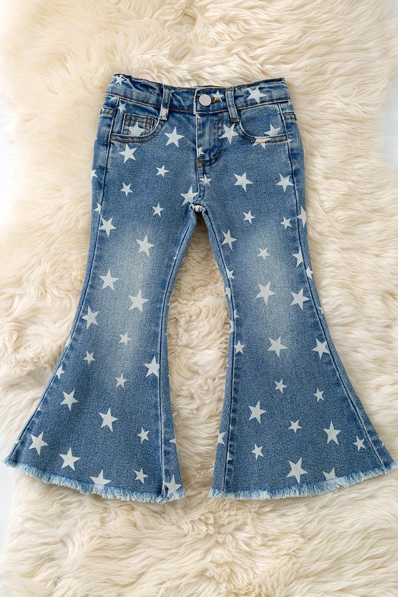 Star bleached bootcut denim jeans. PNG60120