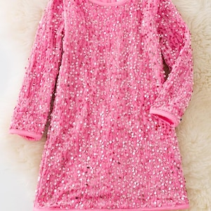 knit sequin long sleeve dress in pink Knit Sequin Long Sleeve Dress in Pink